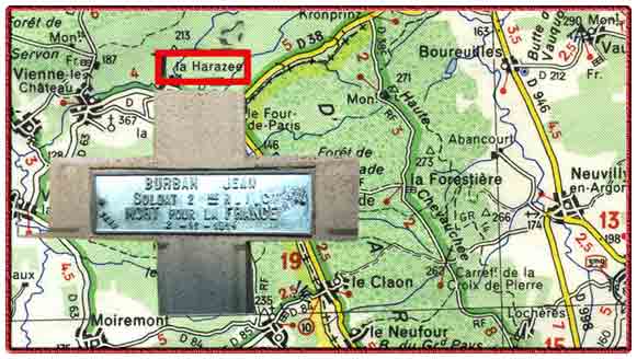  BURBAN Jean Marie  - MPF : disparu le 2-11-1914 au Bois de la Haraz&eacute;e (Marne)