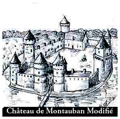 L&rsquo;illustration ci-contre intitul&eacute;e &laquo; Ch&acirc;teau de Montauban rectifi&eacute; &raquo; pourrait donc s&rsquo;appeler &laquo; Ch&acirc;teau fort Gacilien &raquo; d&rsquo;autant plus que les rectifications apport&eacute;es &agrave; l&rsquo;original l&rsquo;ont &eacute;t&eacute; dans le respect des documents connus et non pas &agrave; l&rsquo;aveuglette.Du canal d&rsquo;arriv&eacute;e d&rsquo;eau jusqu&rsquo;au chemin d&rsquo;acc&egrave;s au ch&acirc;teau, se trouvaient les courtils et jardins du seigneur ; de l&rsquo;autre c&ocirc;t&eacute;, entre le canal, le ruisseau des Brelles et le chemin menant &agrave; la Bou&egrave;re, il y avait le domaine personnel ; celui-ci comportait une vigne appel&eacute;e la vigne de Montauban. Toute la pente de la colline, &agrave; l&rsquo;Est, &eacute;tait distribu&eacute;e en divers jardins dispos&eacute;s en amphith&eacute;&acirc;tre et orn&eacute;s d&rsquo;un pavillon &agrave; chacun de leurs angles. L&rsquo;&eacute;tang, entour&eacute; de &laquo; saulsaies et d&rsquo;oseraies&raquo; &eacute;tait utilis&eacute; pour l&rsquo;&eacute;levage des carpes , des tanches et des brochets.