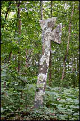 Une gravure existe sur cette croix, il s&rsquo;agit d&rsquo;une croix grav&eacute;e en T (ou Tau grec) ; ce genre de croix est commun&eacute;ment appel&eacute; &laquo; croix de potence &raquo; ; serait-ce le signe qu&rsquo;en cet endroit eut lieu une pendaison ou qu&rsquo;un pendu y fut enterr&eacute;