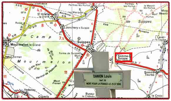 DANION Louis Marie  -MPF : 21-7-1916 &agrave; l&rsquo;ambulance 1/21 du camp O &agrave; Somme-Suippe (Marne)