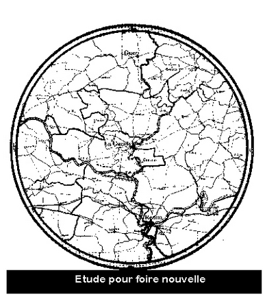 En 1842, une nouvelle foire est encore demand&eacute;e ; une &eacute;tude est confi&eacute;e par la municipalit&eacute; &agrave; Emmanuel Etrillard. Pour ce faire, il commence par dresser une carte dont La Gacilly est le centre et trace, &agrave; partir de ce centre, un cercle ayant un rayon de deux myriam&egrave;tres (20km) pour d&eacute;limiter la zone d&rsquo;influence de la future foire. Il dresse la liste des communes concern&eacute;es o&ugrave;, curieusement, des villes comme B&eacute;ganne ou Rieux sont omises. Pour cette derni&egrave;re, il faut faire remarquer que des foires importantes y &eacute;taient implant&eacute;es et depuis fort longtemps