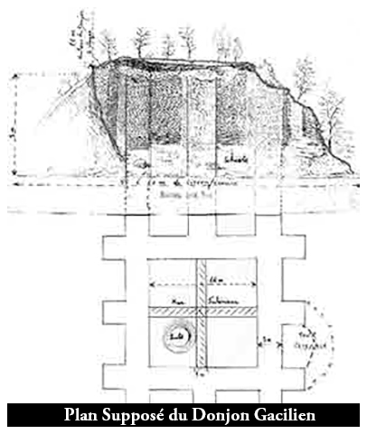 En 1160, il est certain que la tour fortifi&eacute;e de La Gacilly est termin&eacute;e ; la premi&egrave;re mention de cette construction date de cette ann&eacute;e-l&agrave;. Comme toutes les demeures de la f&eacute;odalit&eacute;, l&rsquo;imposante b&acirc;tisse n&rsquo;est pas &agrave; vrai dire un lieu de plaisance mais plut&ocirc;t une &laquo; ma&icirc;tresse tour &raquo;, c&rsquo;est &agrave; dire un &eacute;norme bloc de pierres auquel vint s&rsquo;ajouter peu &agrave; peu une maison seigneuriale. Les fondations furent pos&eacute;es sur des schistes argileux et ferrugineux. Elles consistaient en murs de plus de trois m&egrave;tres d&rsquo;&eacute;paisseur avec des parements unis et des ar&ecirc;tes droites et r&eacute;guli&egrave;res en moellons de schiste bleu