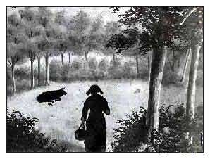 La m&egrave;re du jeune JUGON, passant par la prairie, aper&ccedil;oit la bichonne couch&eacute;e